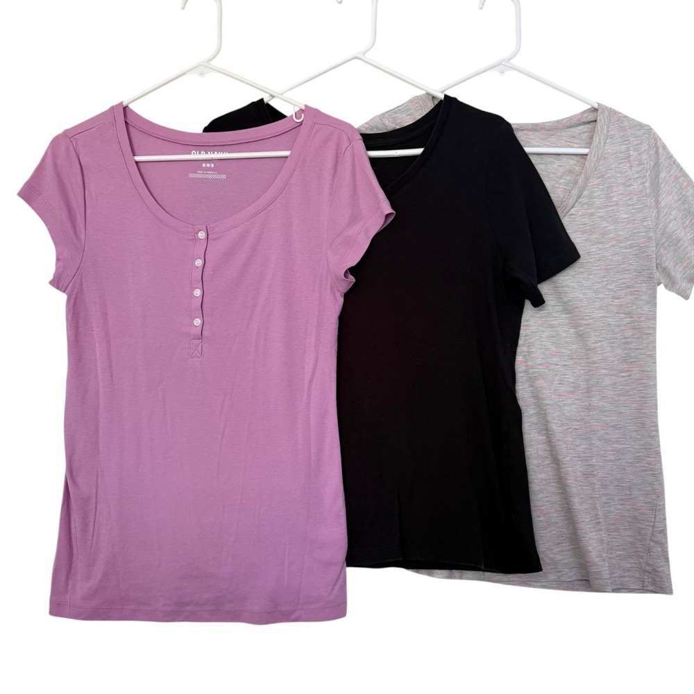 Mixed Lot 3 Womens Tee Tops M Pink Black Gray Gym Basics Workout Capsule Casual